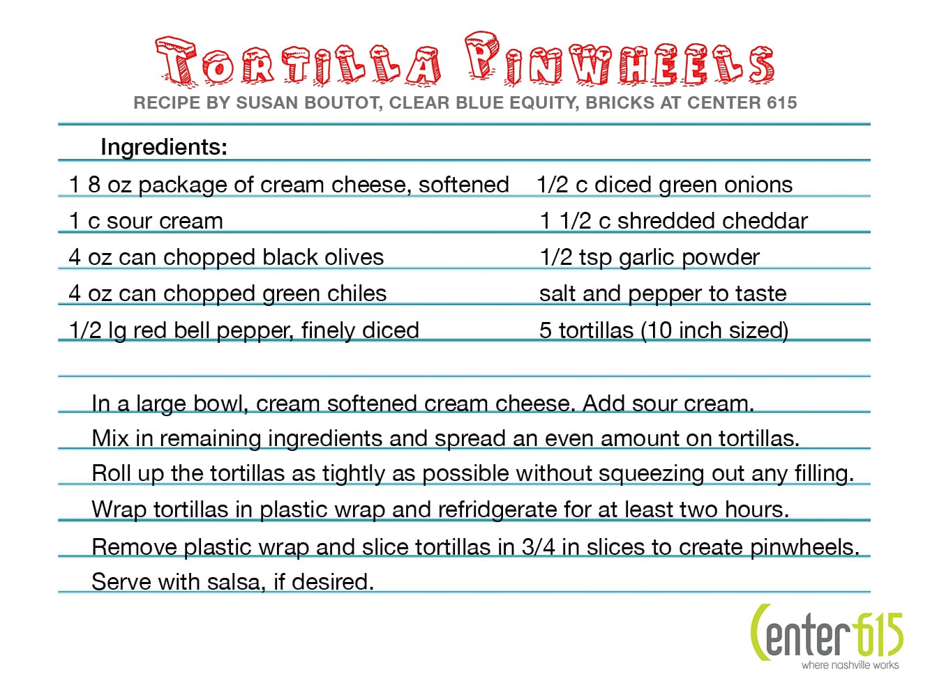 Recipe Card- Tortilla Pinwheels
