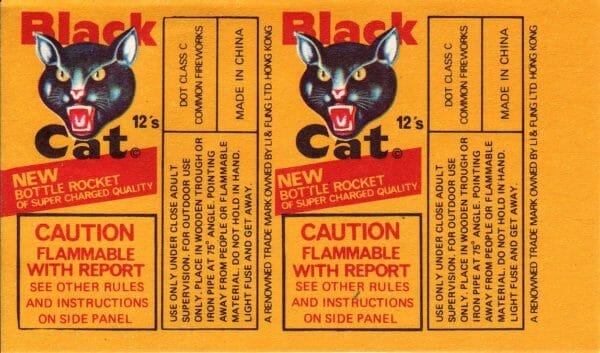 Black Cat Bottle Rocket Warning Label