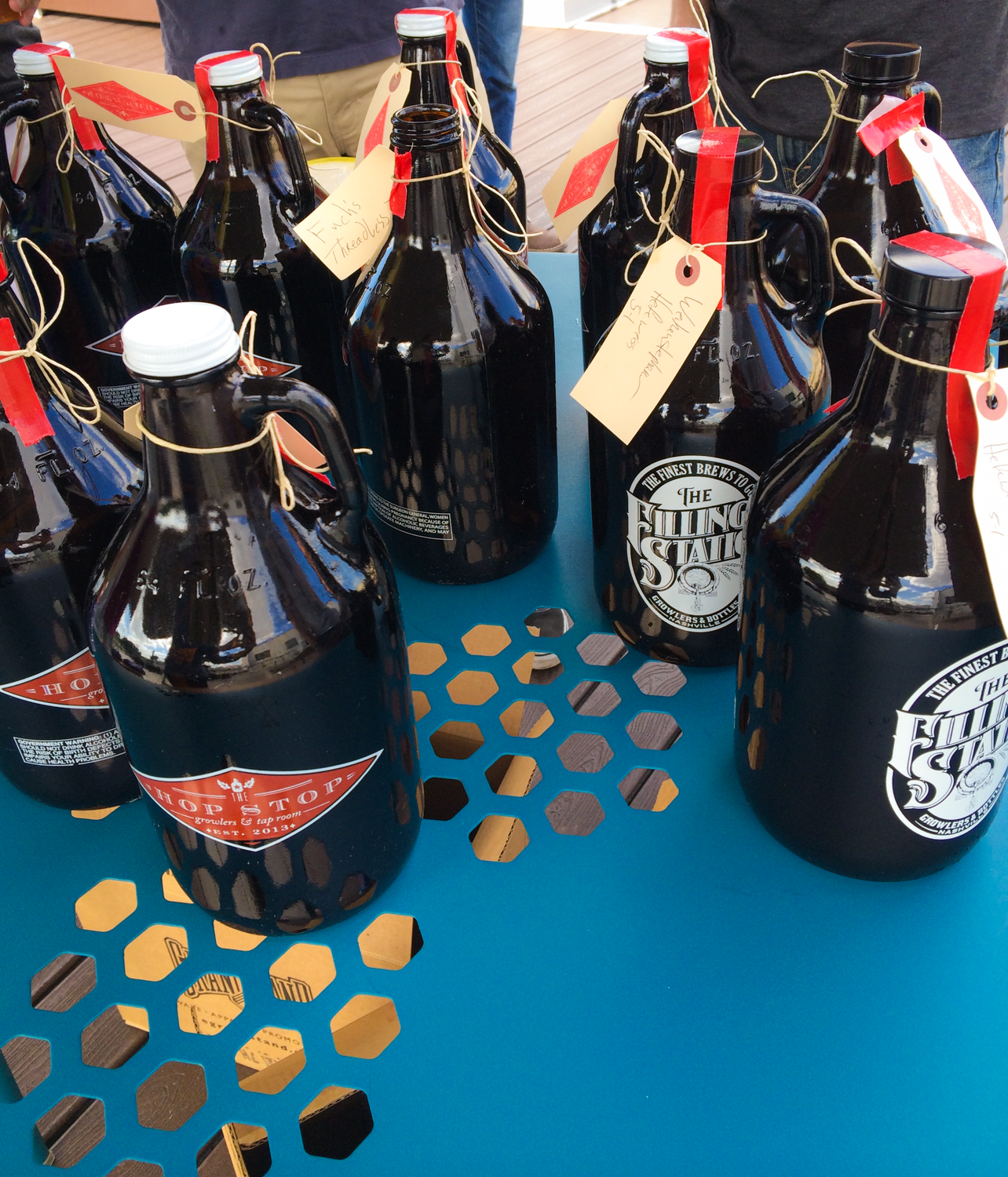 Glass bottles of beer from The Filling Station in East Nashville.