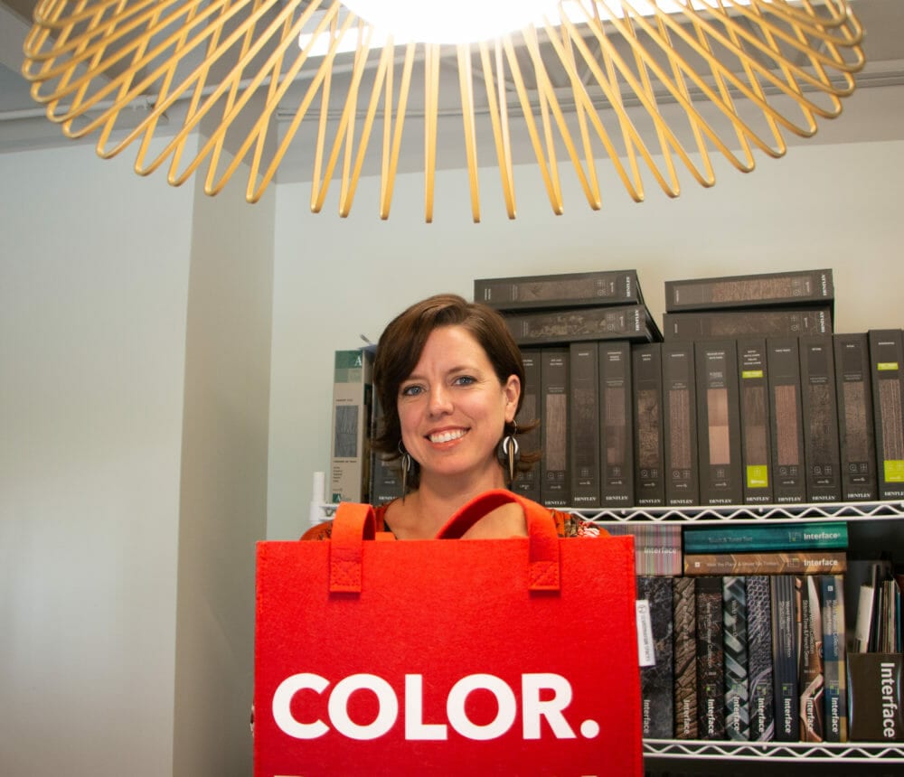 Shandi Paro of Design 615 in her private office at Center 615 in front of her sample library
