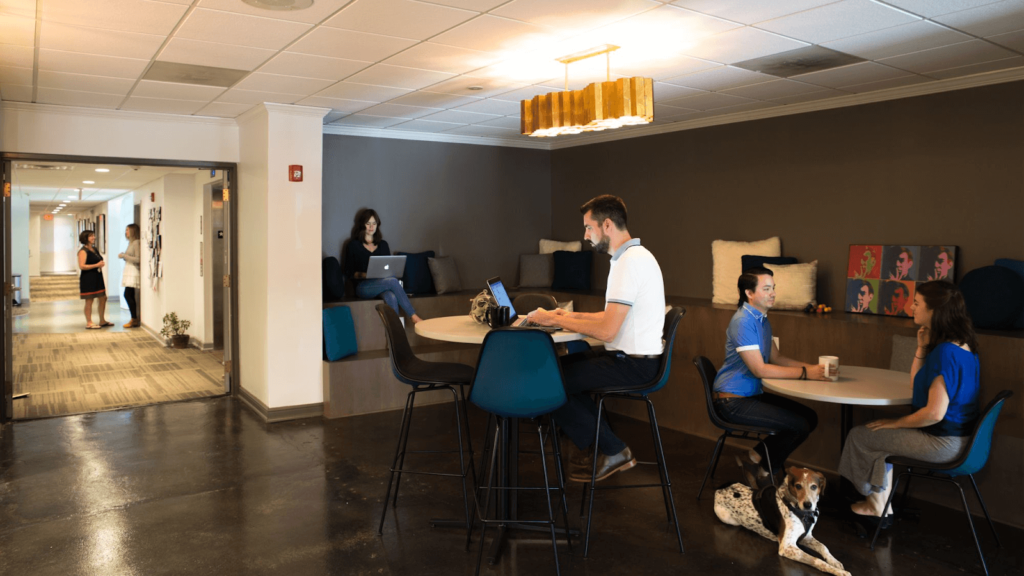 Young adults working in a coworking space.
