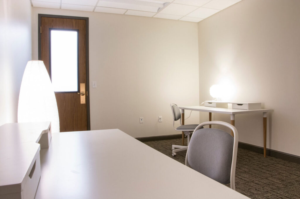 Well-lit work space at Center 615.